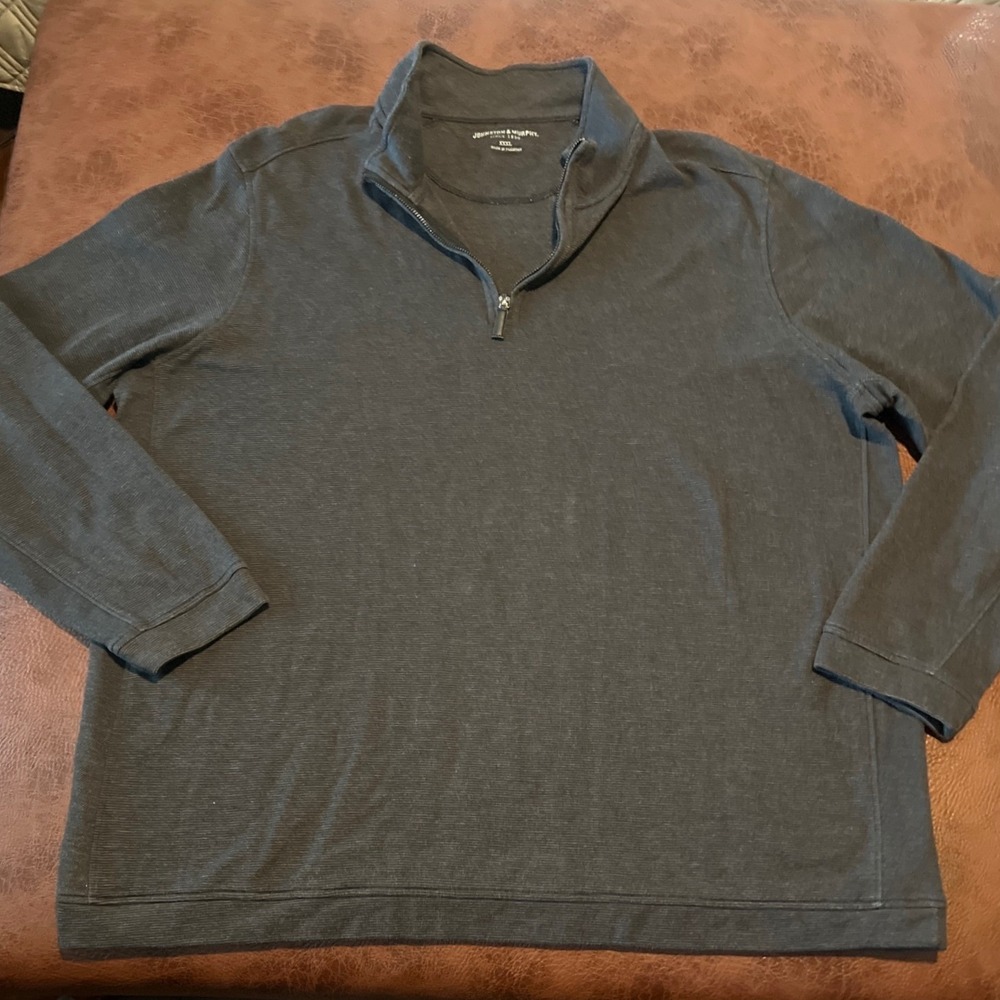 Johnston & Murphy Mens XXXL Quarter‎ Zip Pullover Charcoal Grey Ribbed 74-5978